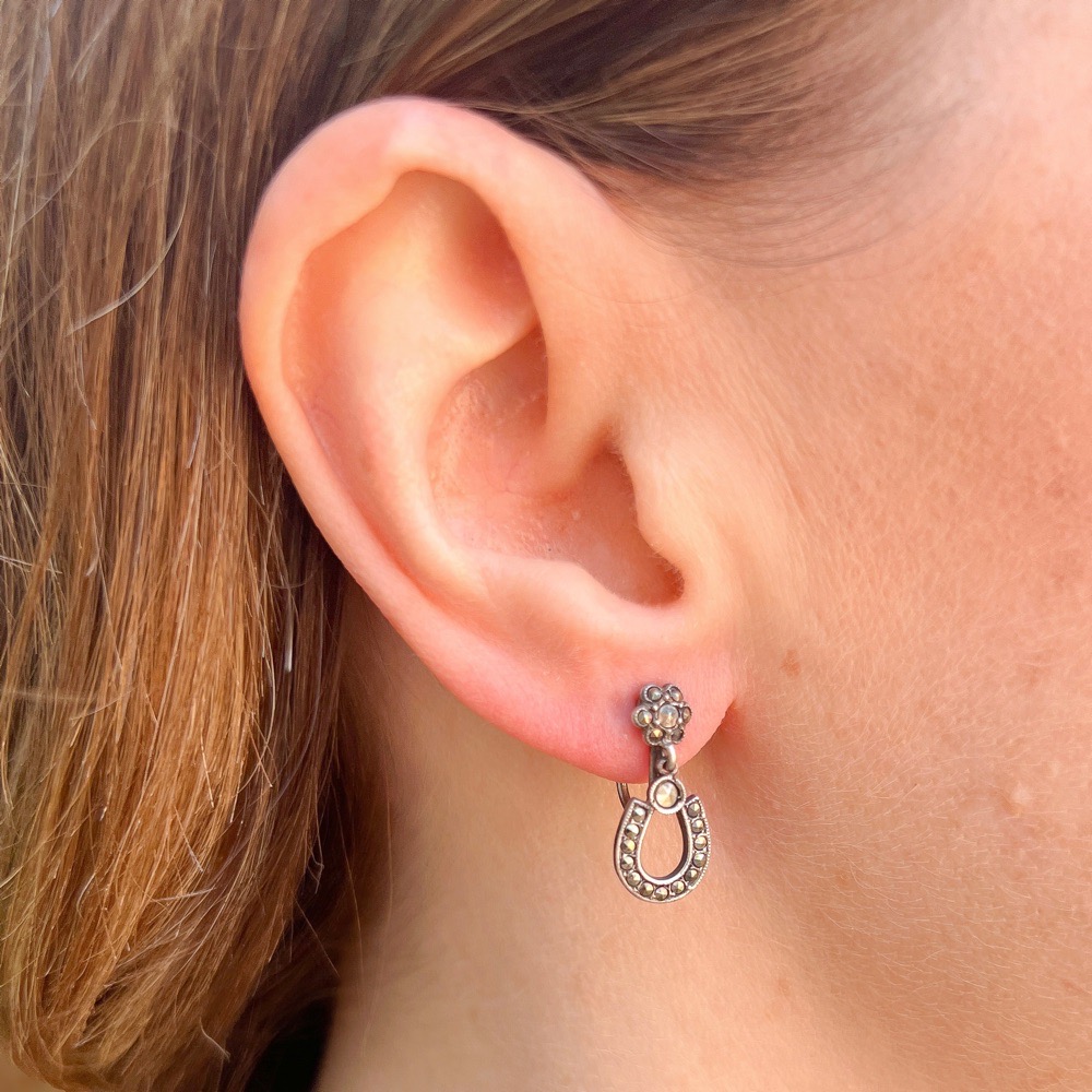 Art Deco 1930s German Marcasite Horseshoe Earrings